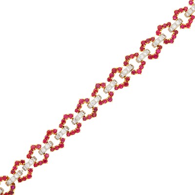 Lot 170 - David Webb Gold, Platinum, Ruby and Diamond Bracelet