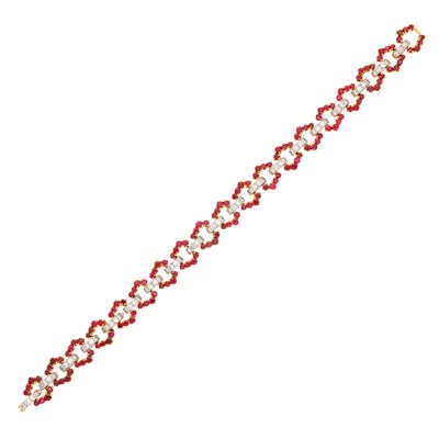 Lot 170 - David Webb Gold, Platinum, Ruby and Diamond Bracelet