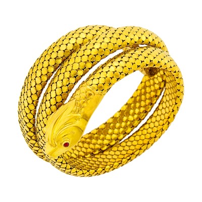Lot 119 - Gold Mesh Coiled Snake Bracelet