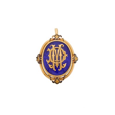 Lot 1123 - Antique Gold, Blue Enamel and Mother-of-Pearl Pendant-Brooch