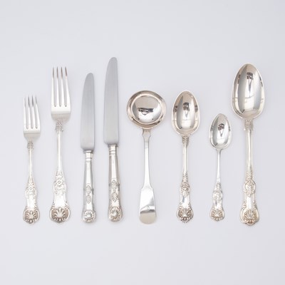 Lot 107 - Assembled Victorian Sterling Silver "King's" Pattern Flatware Service