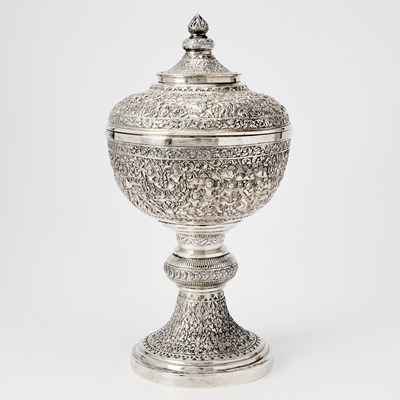 Lot 347 - A Burmese Silver Pedestal Bowl and Cover