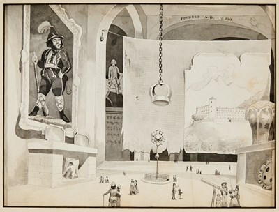 Lot 255 - A charming fantastical drawing of a museum with text, dated 10,000 A.D.