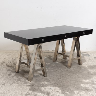 Lot 32 - William Sonoma Lacquer and Chrome Desk