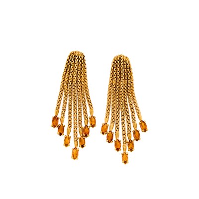 Lot 1206 - Pair of Gold and Citrine Fringe Earrings