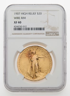 Lot 31 - United States. 1907 High Relief Double Eagle, Wire Rim. NGC XF-40.