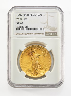 Lot 31 - United States. 1907 High Relief Double Eagle, Wire Rim. NGC XF-40.
