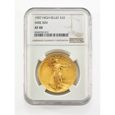 Lot 31 - United States. 1907 High Relief Double Eagle, Wire Rim. NGC XF-40.