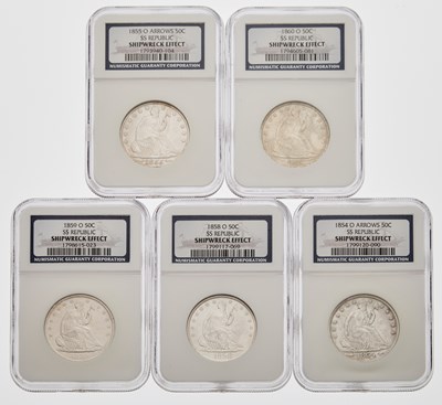 Lot 35 - United States. Group of Seated Liberty Half Dollars. S.S. Republic. NGC Shipwreck Effect.