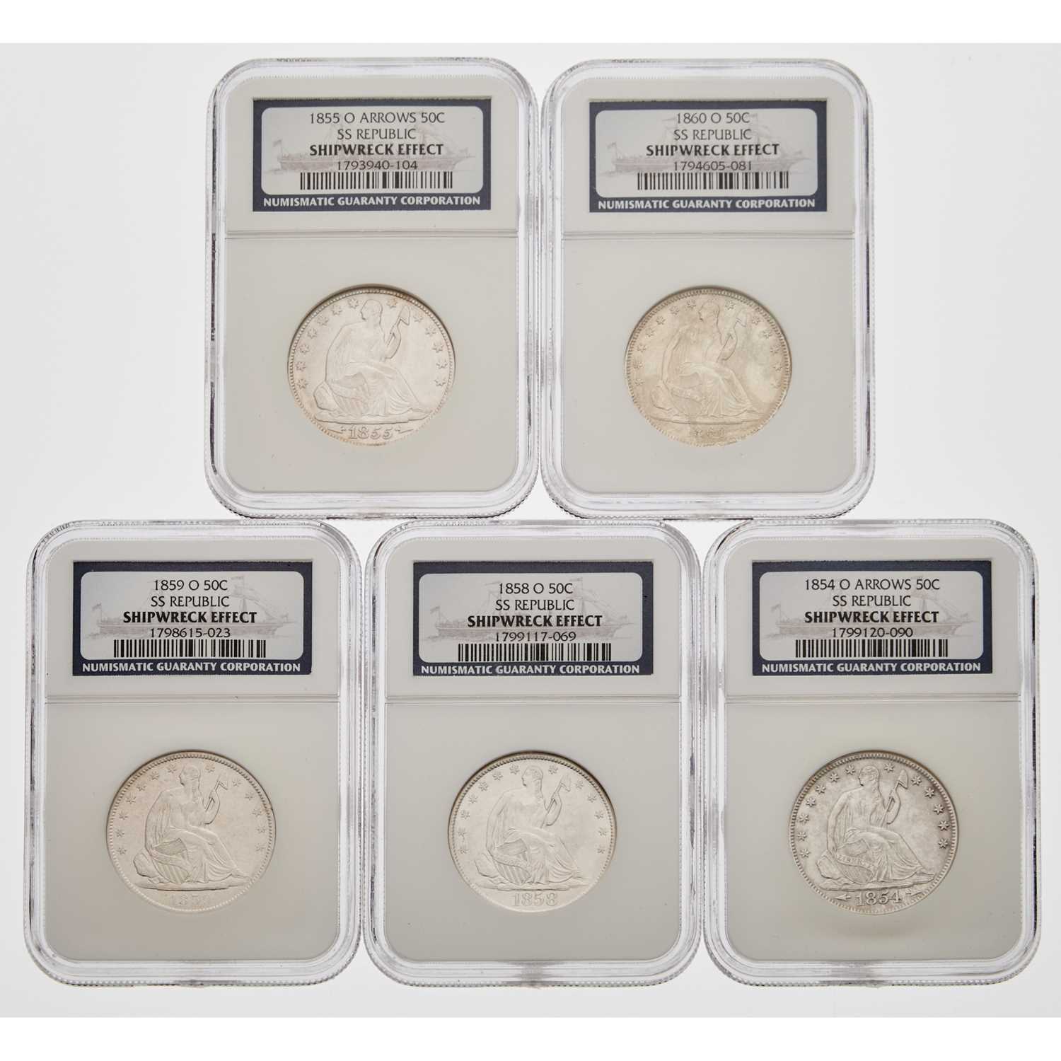 Lot 35 - United States. Group of Seated Liberty Half Dollars. S.S. Republic. NGC Shipwreck Effect.
