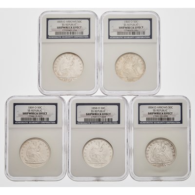Lot 35 - United States. Group of Seated Liberty Half Dollars. S.S. Republic. NGC Shipwreck Effect.