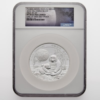 Lot 54 - China. 2016 Ten-oz. High Relief Silver Panda Moon Festival Medal. NGC PF-70 UC.