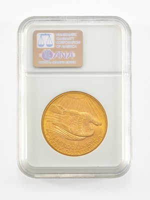 Lot 32 - United States. 1908 No Motto St. Gaudens Double Eagle. NGC MS-68, Wells Fargo Hoard.