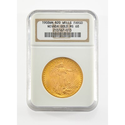 Lot 32 - United States. 1908 No Motto St. Gaudens Double Eagle. NGC MS-68, Wells Fargo Hoard.