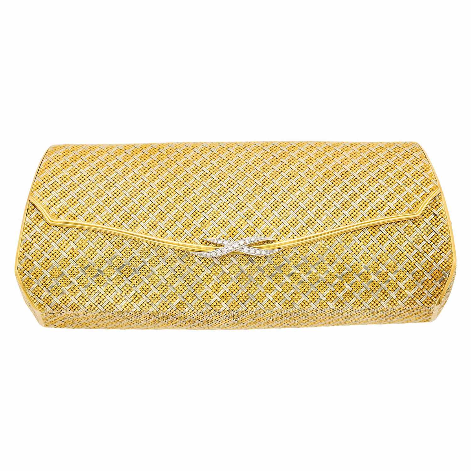 Lot 134 - Two-Color Gold and Diamond Basketweave Evening Clutch