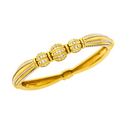 Lot 88 - Two-Color Gold and Diamond Bangle Bracelet