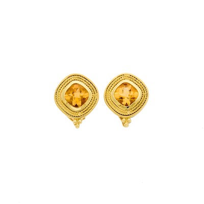 Lot 1213 - Pair of Gold and Citrine Earclips