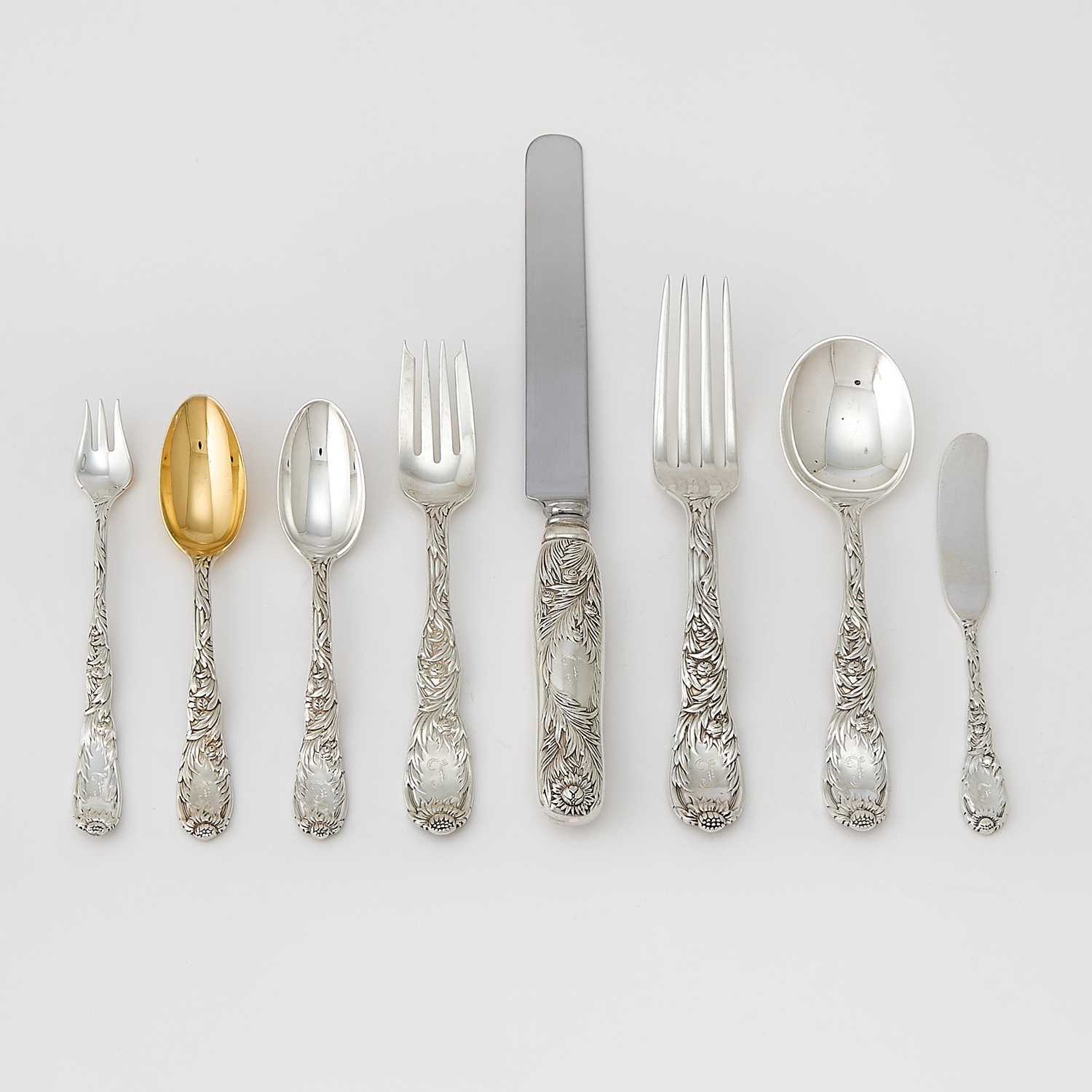 Lot 217 - Tiffany & Co. Sterling Silver "Chrysanthemum" Pattern Flatware Service