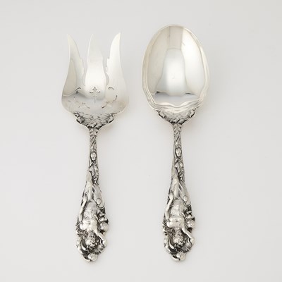 Lot 637 - Reed & Barton Sterling Silver "Love Disarmed" Pattern Salad Serving Fork and Spoon