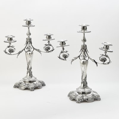 Lot 232 - Pair of Tiffany & Co. Sterling Silver Three-Light Candelabra