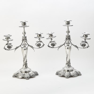 Lot 232 - Pair of Tiffany & Co. Sterling Silver Three-Light Candelabra