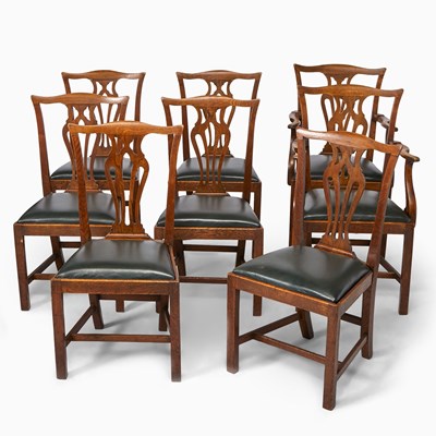 Lot 394 - Set of Eight George III Provincial Oak Dining Chairs