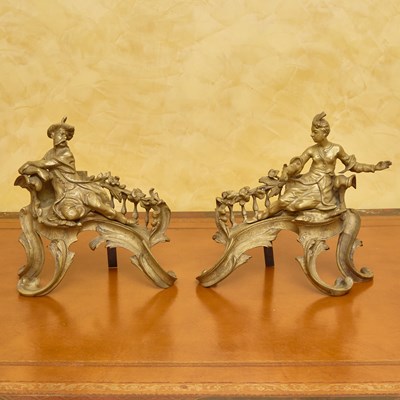 Lot 193 - Pair of Louis XV Style Gilt-Bronze Figural Chenets
