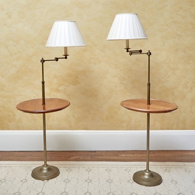 Lot 128 - Pair of Brass and Wood Floor Lamps