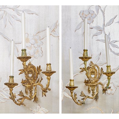 Lot 137 - Pair of Louis XV Style Gilt Bronze Three Light Wall Lights