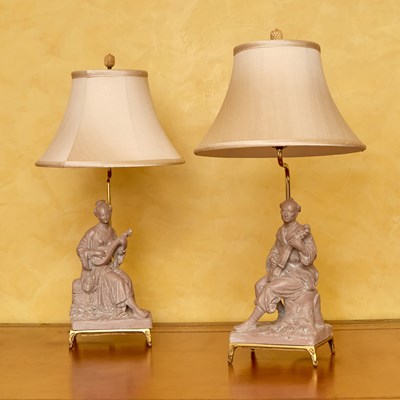 Lot 136 - Pair of Terracotta Figures, mounted as Lamps
