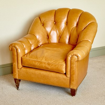 Lot 147 - Victorian Style Brown Leather-Upholstered Button-Tufted Club Chair