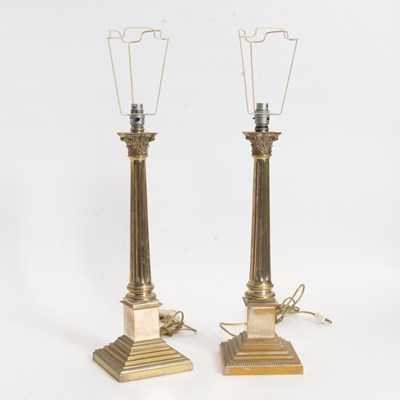 Lot 69 - Pair of Brass Column Form Lamps