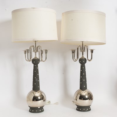 Lot 70 - Pair of Mid-Century Modern Mercury Glass and Pottery Lamps