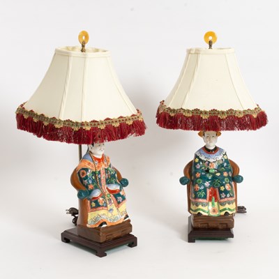 Lot 71 - Pair of Chinese Polychrome Figural Lamps