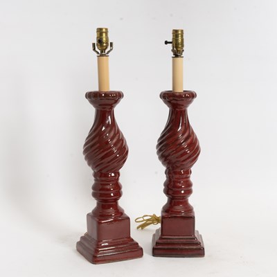Lot 74 - Burgundy Glazed Ceramic Baluster-Form Swirled Candleholders