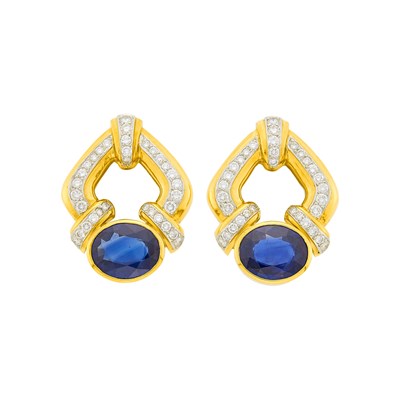 Lot 149 - Andrew Clunn Pair of Gold, Platinum, Sapphire and Diamond Earclips