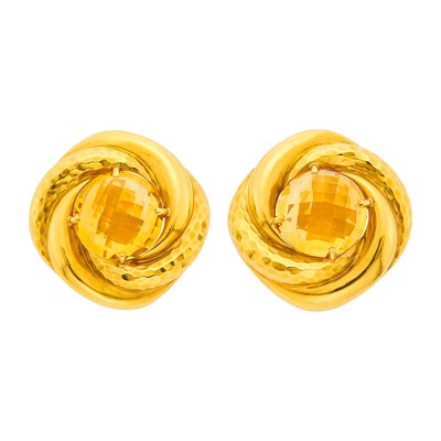 Lot Andrew Clunn Pair of Gold and Citrine Earclips