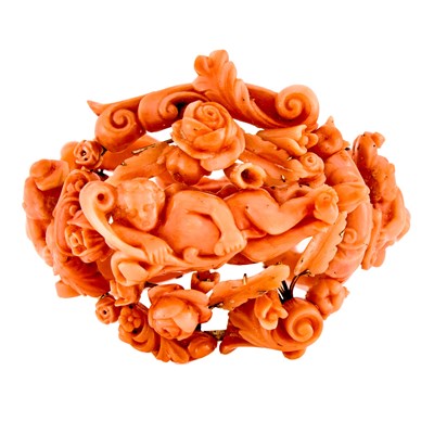 Lot 1112 - Antique Gold and Carved Coral Putti Bracelet