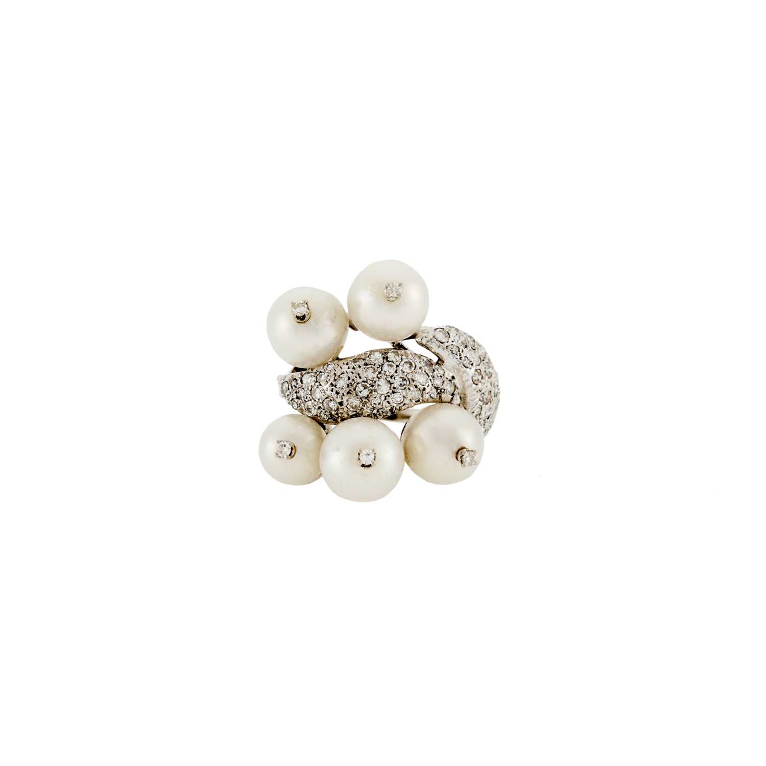 Lot 1100 - Low Karat White Gold, Cultured Pearl and Diamond Ring