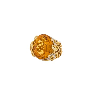 Lot 1190 - Two-Color Gold, Citrine and Diamond Bow Ring