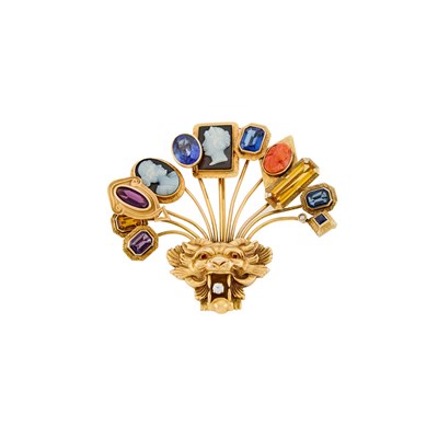 Lot 1122 - Low Karat Gold, Cameo, Synthetic Sapphire, Glass and Diamond Stick Pin Brooch