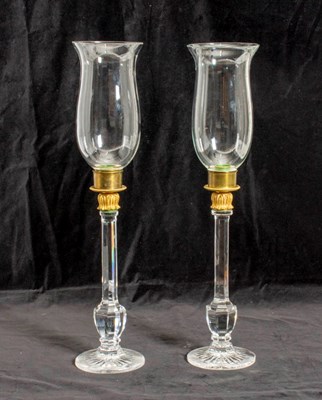 Lot 80 - Pair of Glass and Gilt-Metal Candlesticks