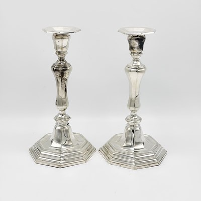 Lot 1096 - Pair of Dutch Silver Candlesticks