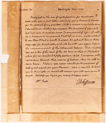Lot 135 - An extraordinary letter from Thomas Jefferson to Charles Willson Peale
