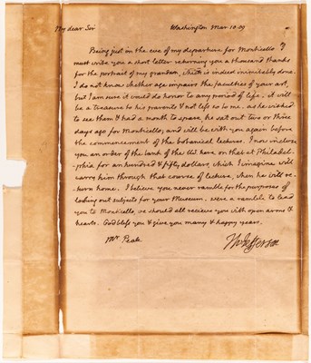 Lot 135 - An extraordinary letter from Thomas Jefferson to Charles Willson Peale