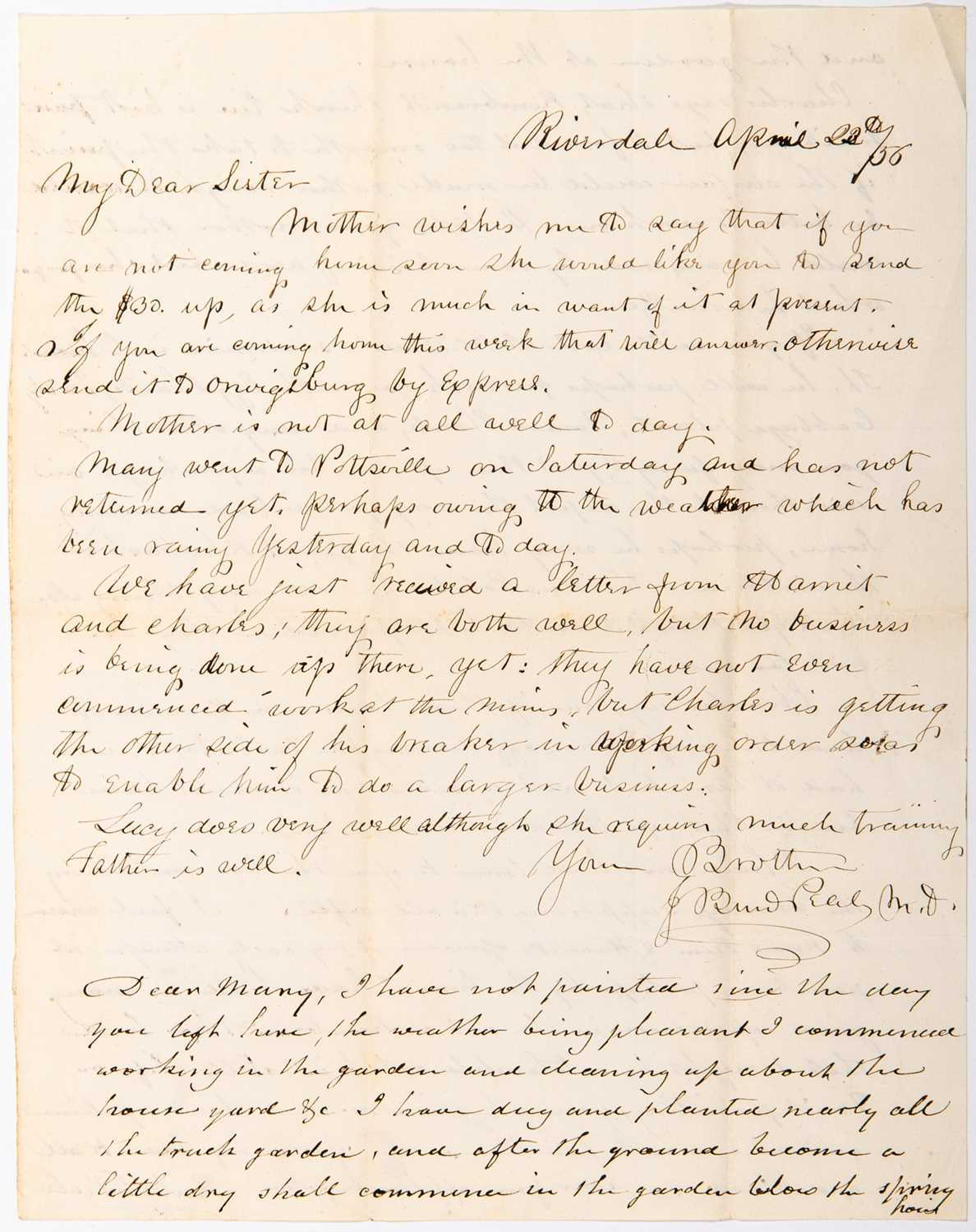 Lot A fine letter from Rubens Peale to his daughter Mary Jane on learning to paint with mention of brother Rembrandt