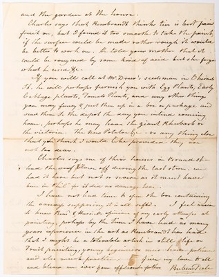 Lot A fine letter from Rubens Peale to his daughter Mary Jane on learning to paint with mention of brother Rembrandt