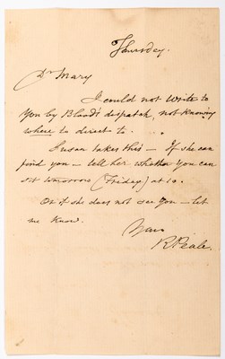 Lot An important series of letters from Rembrandt Peale to his niece Mary Jane Peale regarding her portrait