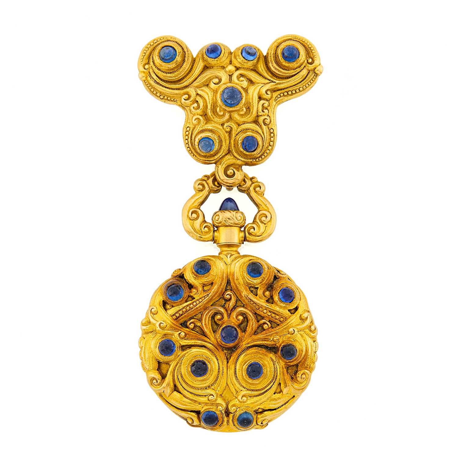 Lot 1159 - Marcus & Co. Gold, and Cabochon Sapphire Pendant-Watch