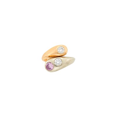 Lot 65 - Two-Color Gold, Fancy Intense Pink Diamond and Diamond Crossover Ring